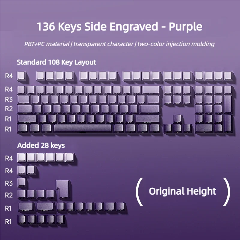 Imagem -02 - Leobog Pbt Keycaps 136 Teclas Lado Gravado Material Pbt Cereja Perfil Teclas para Kit de Teclado Mecânico Diy