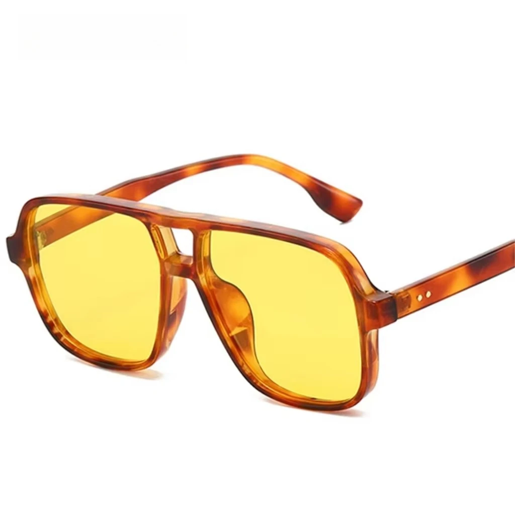 New Double Bridges Square Sunglasses Women Fashion Gradient UV400 Retro Rivets Candy Color Trending Men Sun Glasses