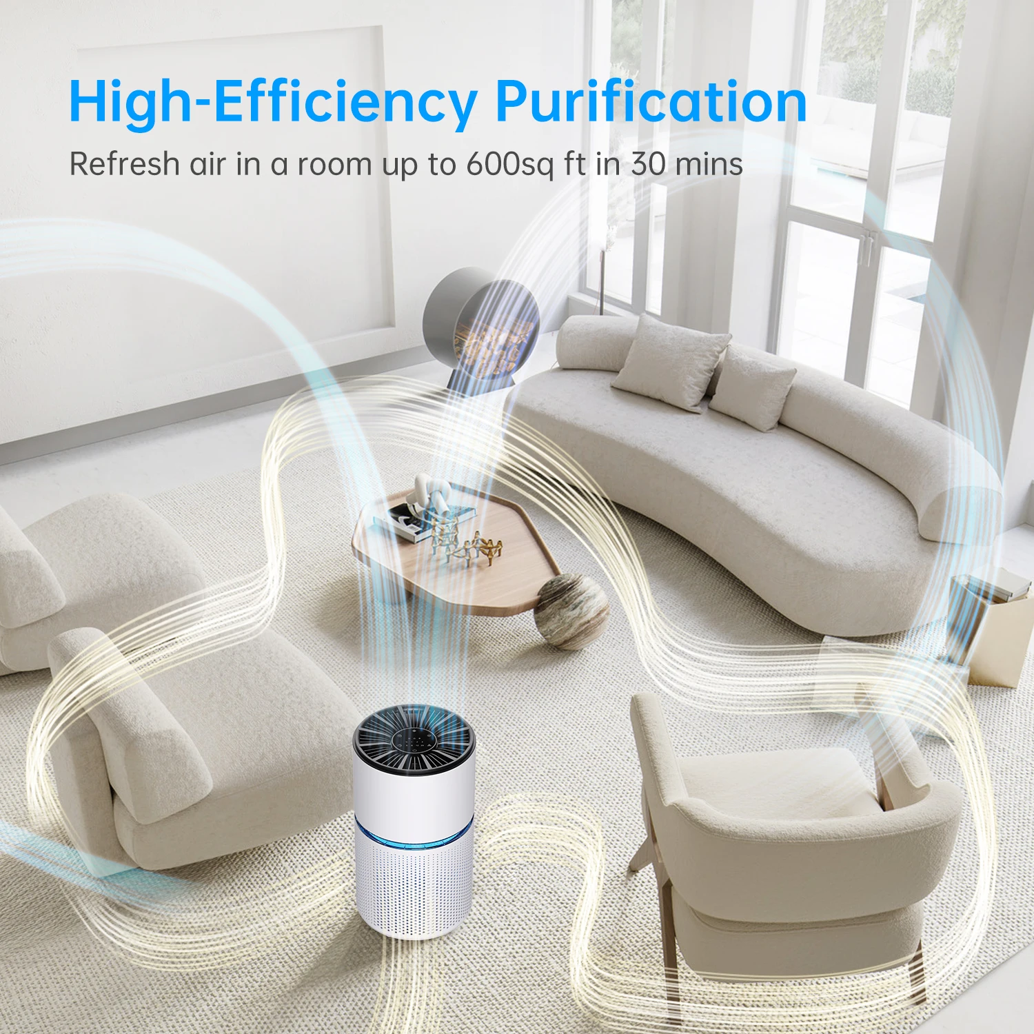 منقي هواء AROEVE للمنزل وغرفة كبيرة 600 قدم مربع منقي هواء H13 فلتر Hepa رائحة الدخان وإزالة الغبار وبر الحيوانات الأليفة للمكتب