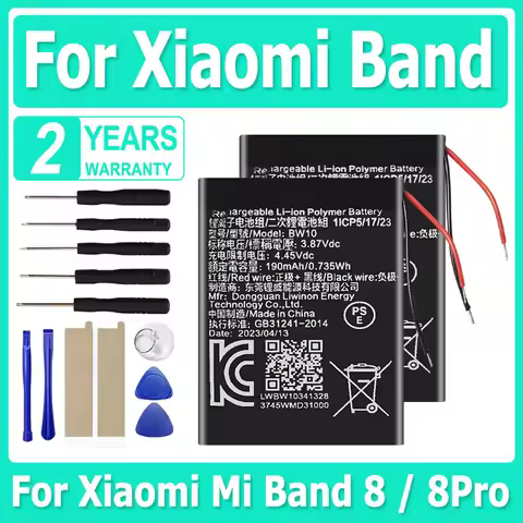High Quality 3.87V 190mAh BW10 Replacement Battery For Xiaomi Mi Band 8 / 8Pro M2239B1 M2240B1 Batteries + Free Tools