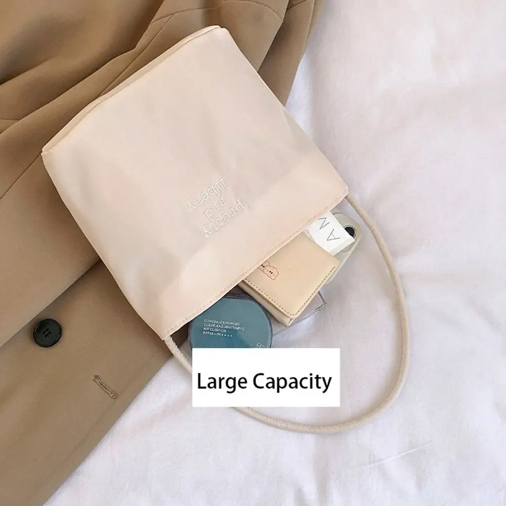 Korean Style Letter Underarm Bag Tote Bag Pure Color Embroidery Shoulder Bag Large Capacity All-match Nylon Bucket Bag Girls