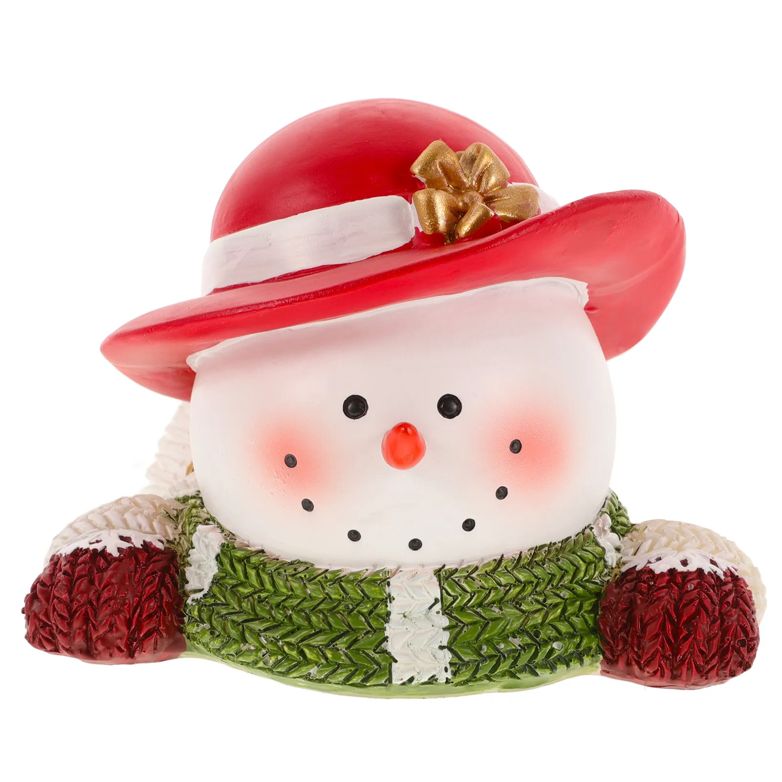 Mini Snowman Bust Christmas Resin Statue Cute Winter Holiday Decor for Indoor Outdoor Party Display