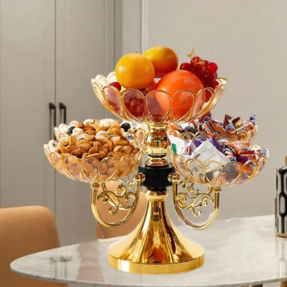 New PET Fruit Bowl Rotating with 5 Bowl Fruit Tray European Style Multi Layered Fruit Plate Stand Household