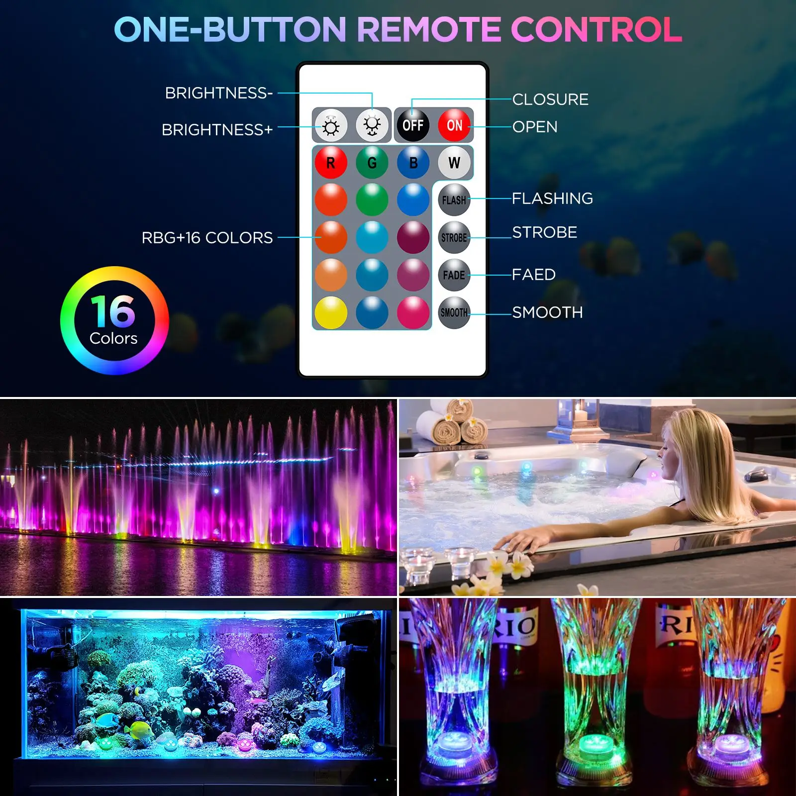5 LED Submersible Light With Remote Control IP68 Waterproof Battery Powered Underwater RGB Night Lamp For Pool Party Decoration