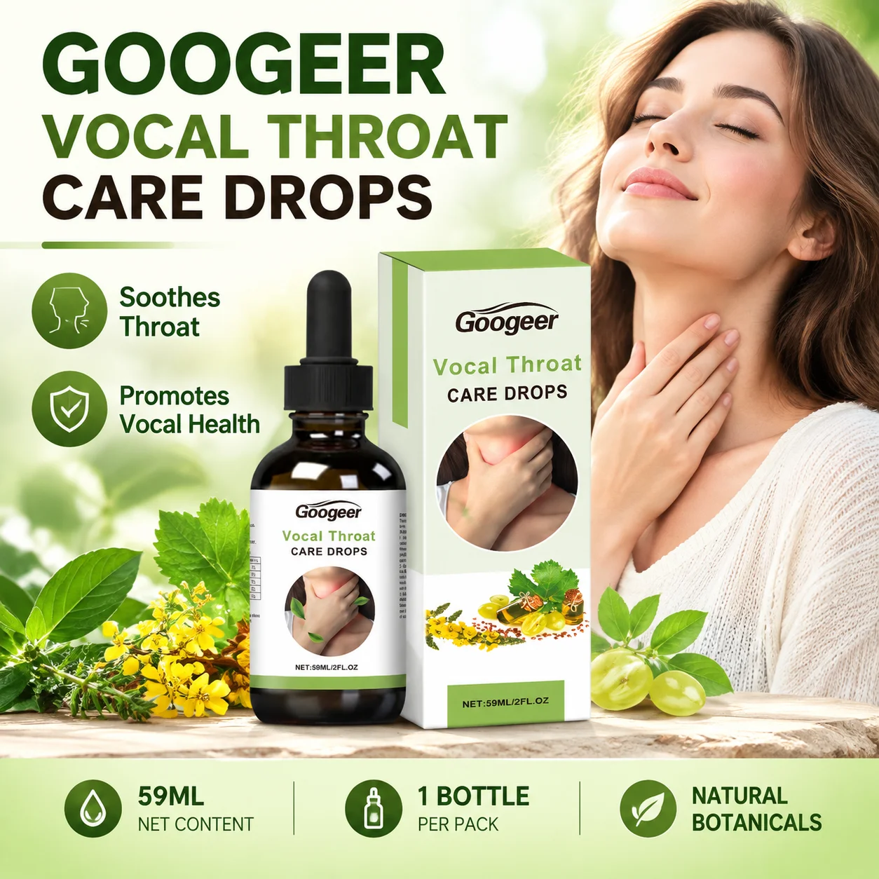 Vocal Throat Care Drops Mint Leaf Extract Vitamin B1 Immune Balance Supports Vocal Cord Health Non Irritating 59ml for Adults