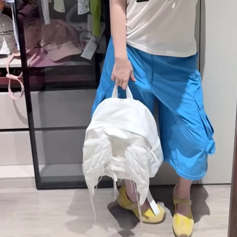 Y2k نمط الجناح على ظهره للنساء اليابانية لطيف الملاك حقيبة قماش قنب الإبداعية شرابة بلون طالب حقيبة كتف سعة كبيرة #5