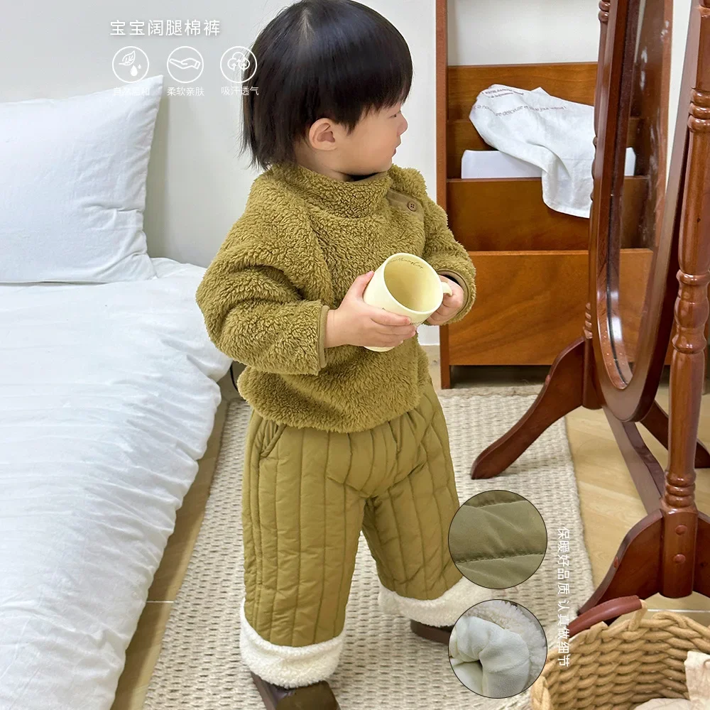 

Baby Clothing Kids Casual Pants 2023 Winter New Fashionable Cotton Baby Boys and Girls Cotton Padded Casual Warm Simple Pants