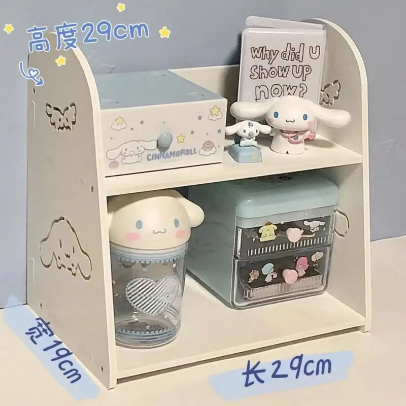 لطيف الكرتون Sanrioed Kuromi Hellokitty Cinnamoroll سطح المكتب تخزين الرف طبقة مزدوجة تخزين الرف منضدة الزينة تخزين الرف