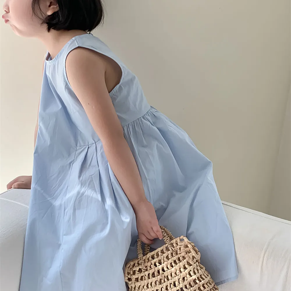 

Детское Хлопковое платье-майка без рукавов, голубое длинное платье принцессы, лето 2024