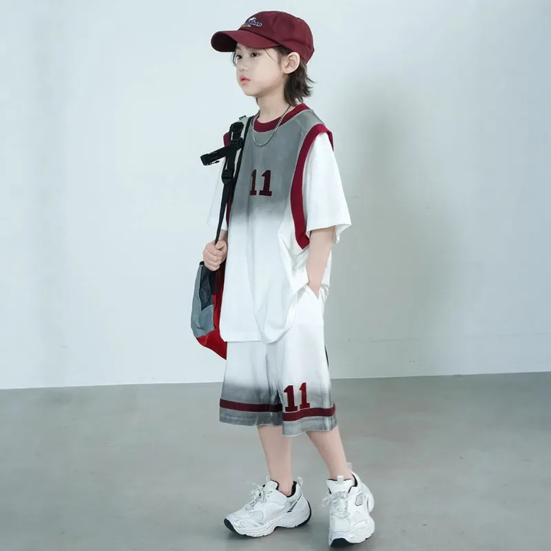 Boy Cotton Sports Suit Big Children Kid Lightweight Short-Sleeve 2Piece Set 26 Spring Summer10-18 Years Fashion Clothes Outfit