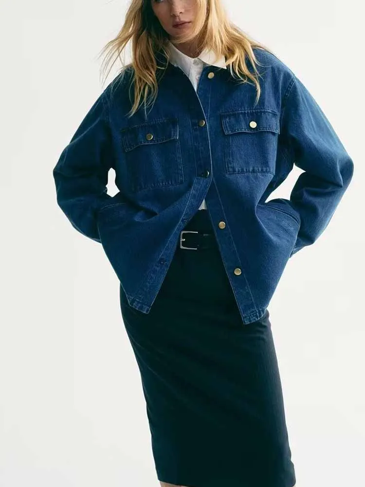 European and American style spring new arrival women's fashion loose and versatile corduroy collar denim jacket.