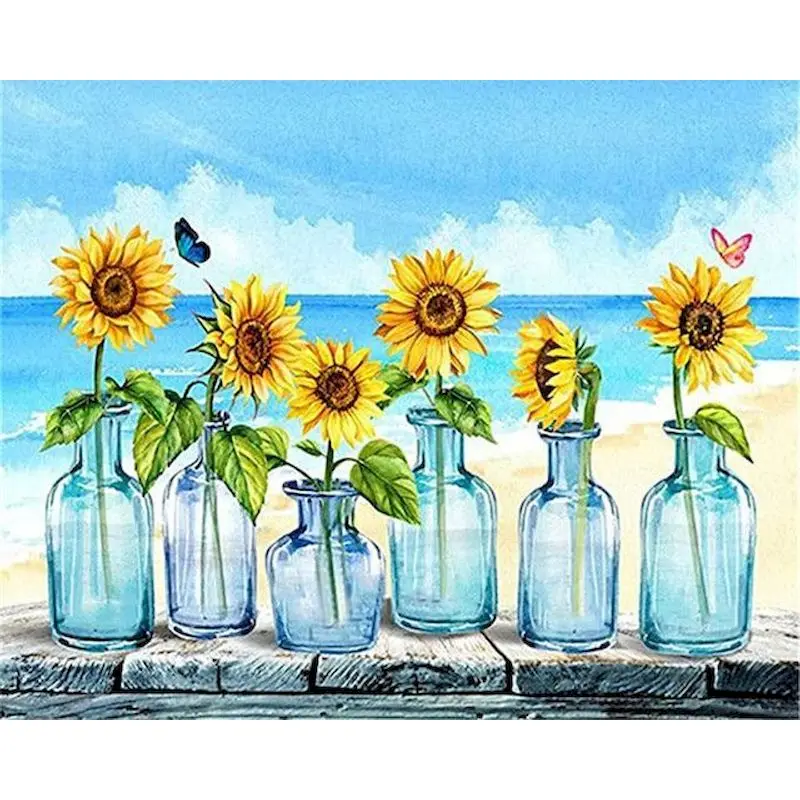 

GATYZTORY Sunflower Painting By Numbers With Frame 60x75cm Handpainted Diy Paint By Numbers Modern Home Wall Decors Crafts