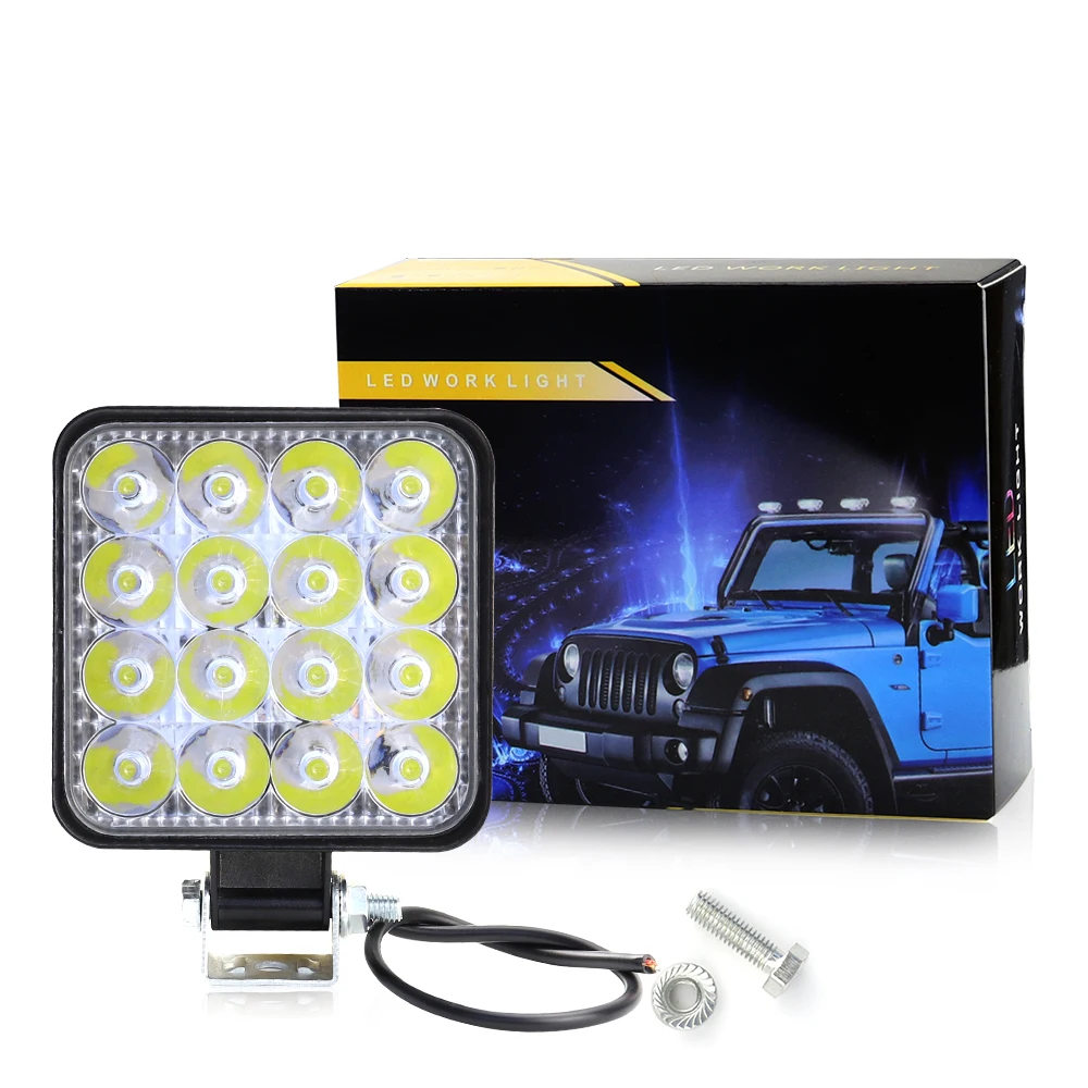 48W 16SMD Work Light LED Car Front Fog Light 12V 24V Truck SUV 4X4 4WD Engineering Headlights Off-road Round Spotlight