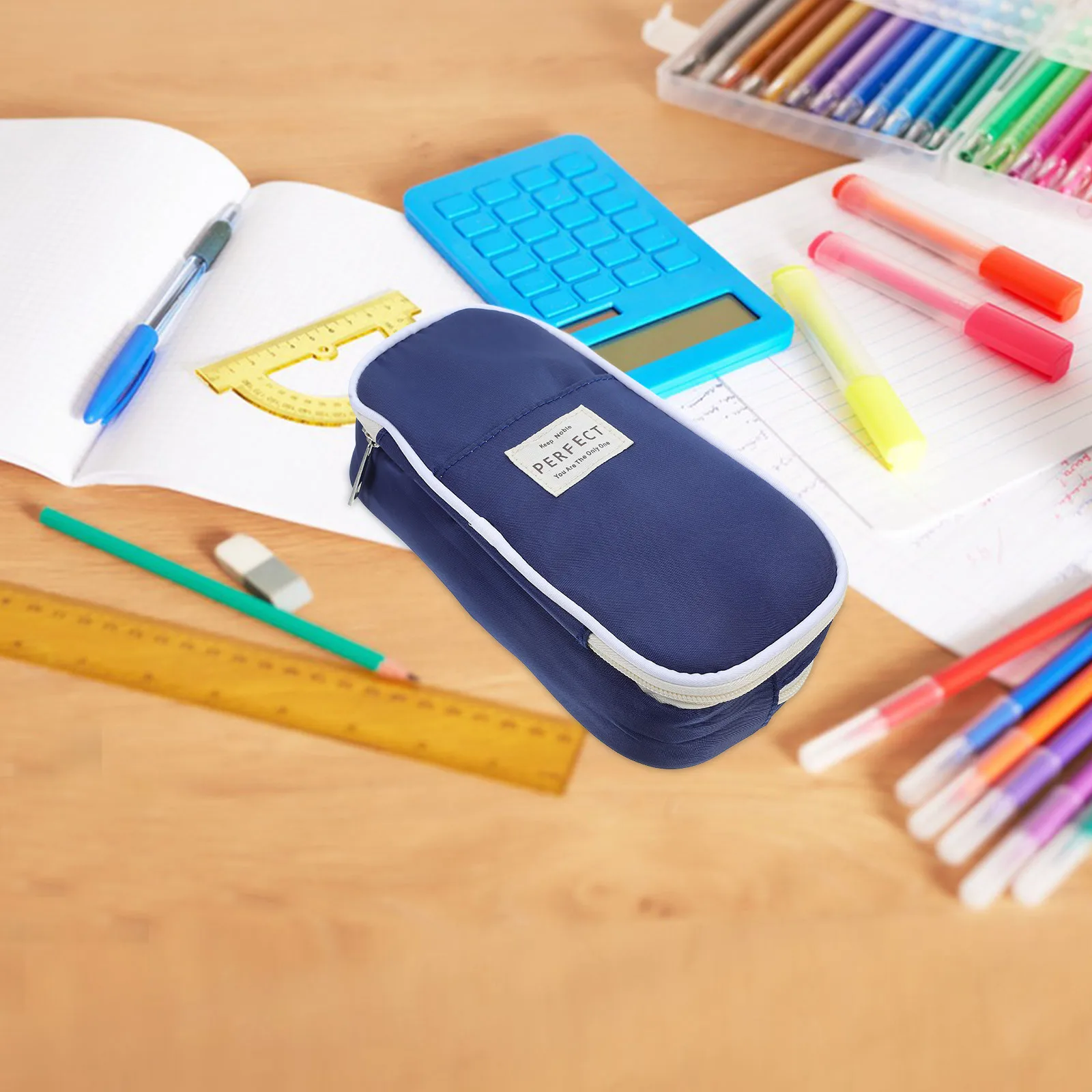 

Easy Clean Pencil Case Big Capacity Zipper Closure Desk Organizer for Students Girls Boys Dark Blue Pencil Case for Girl