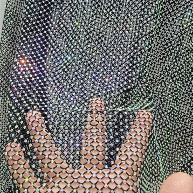 Damen AB Strass Netzstoff Langarm Crop Top Glänzendes Funkelndes Mesh Durchsichtiges Cover-Up Top Sexy Nachtclub Rave Party Festival – Detail 14