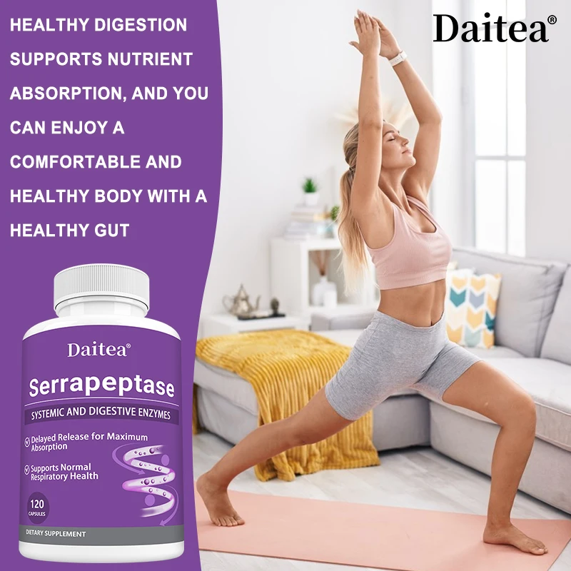 Delayed Release Serrapeptase, 45,000 SPU Per Serving, 120 Vegan Capsules, Systemic and Digestive Enzymes, Non-GMO Supplement