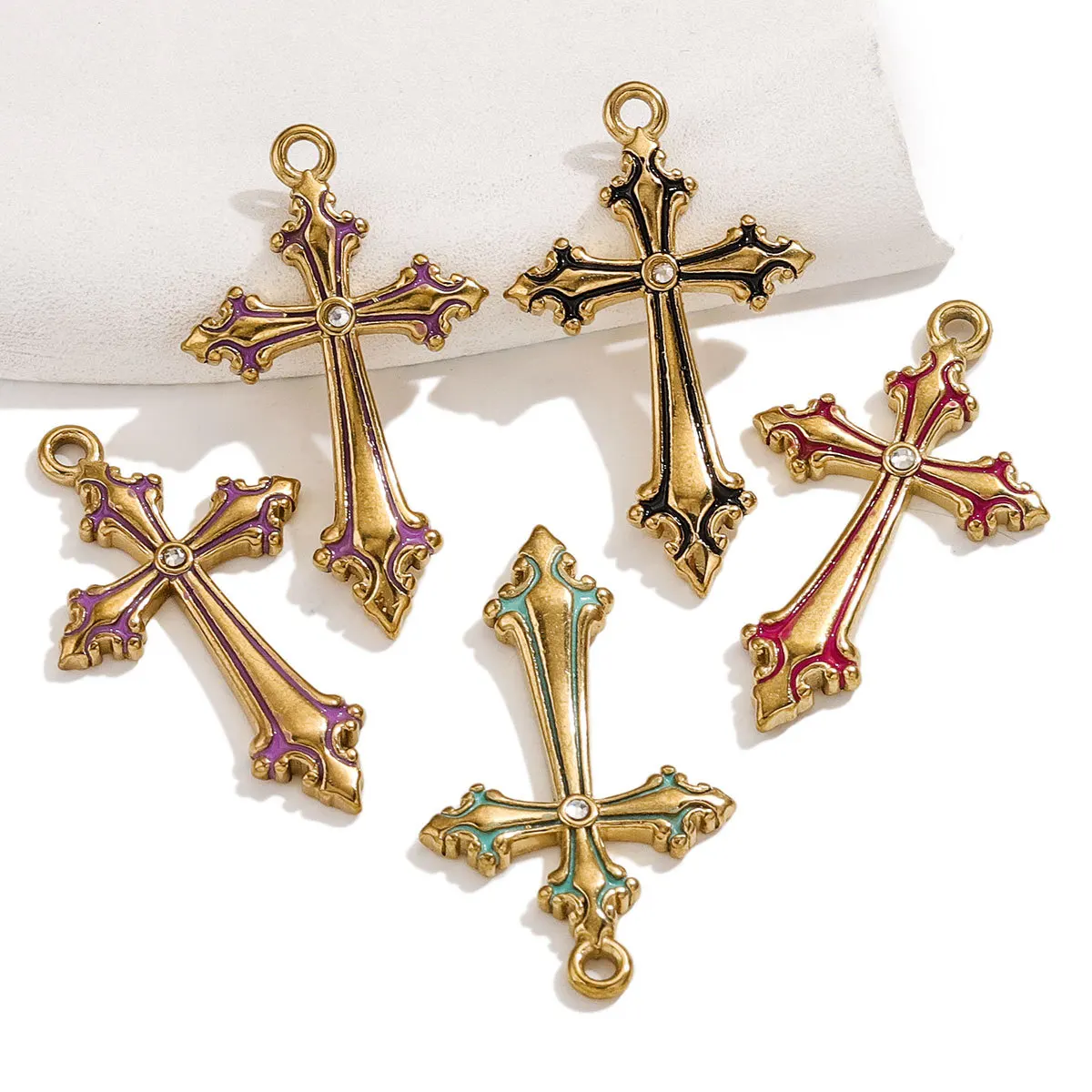 

3pcs Stainless Steel Enamel Cross Pendants Charms For DIY Earrings Necklaces Jewelry Makings Findings Accessories Supplies