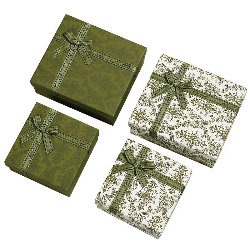 

Vinatge Flower Printed Cardboard Jewelry Box Forest Series Green White Bowknot Gift Necklace Bracelet Packaging Box 8-24pcs