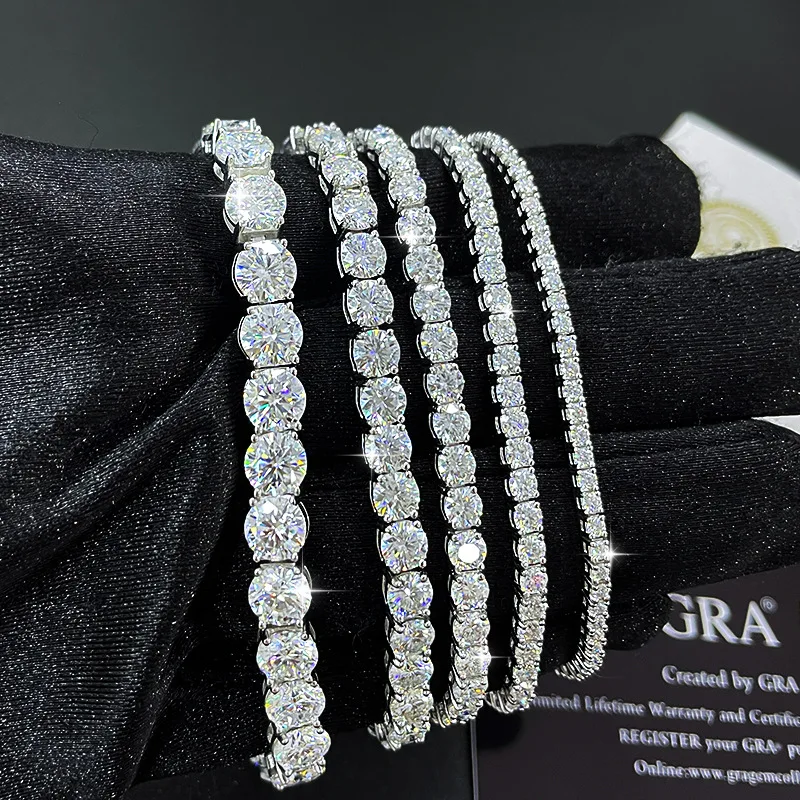 2mm/3mm/4mm/5mm Moissanite Tennis Bracelets 18K White Gold Solid 925 Silver GRA Lab Diamond Bracelet For Women Men Wedding