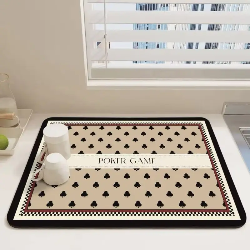 Vintage Checkered Tableware Drain Mat, Absorbent and Non-Slip Countertop Mat, Coffee Table Drip Mat, Home Decor