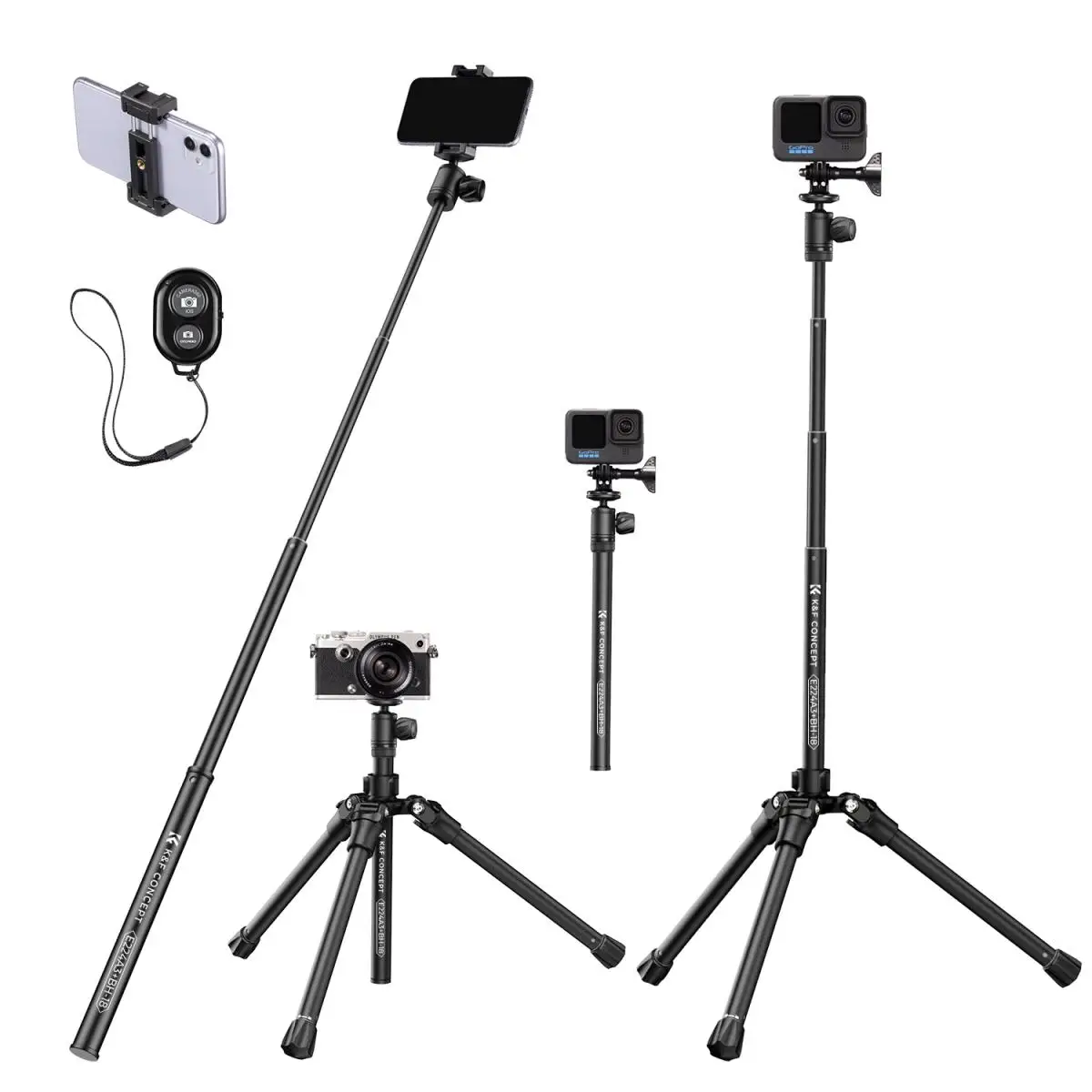 

K&F Concept 67''/170cm Eccentric Tube Phone Tripod Flexible Video Camera Tripod Lightweight Ultra Portable Selfie Stick Stand