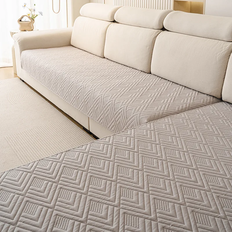 2026 Light Luxury Sofa Cushion Four Seasons Universal Non-slip High-end Sofa Cover Waterproof Solid Color Warm Straight Row