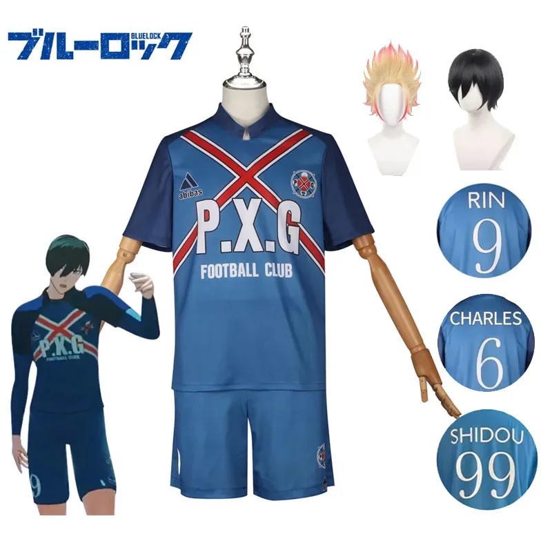 Anime Cerradura Azul #   9 Rin Itoshi Shidou Ryusei Charles disfraz de Cosplay P.X.G peluca uniforme de fútbol Top pantalones cortos conjunto deportivo