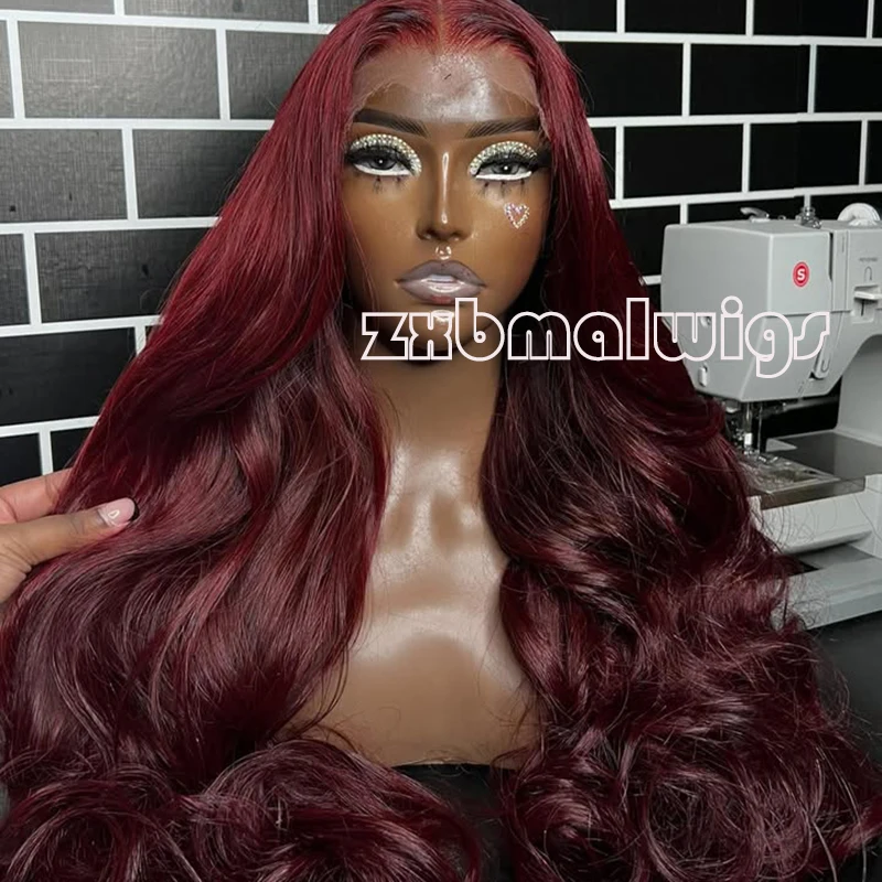 

ZXBMALWIGS Body Wave Synthetic Hair Burgundy 13X4 Lace Front Wigs for Women High Temperature Fiber Lace Wigs Daily Cosplay