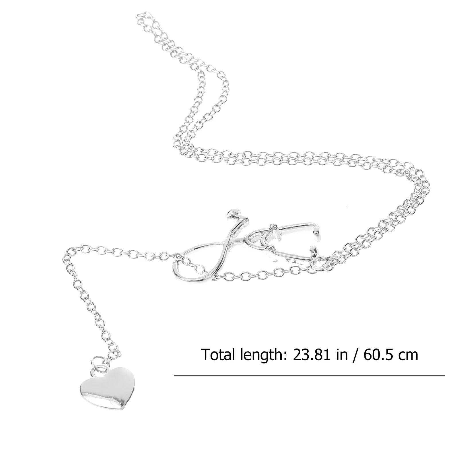 Heart Stethoscope Pendant Necklace Silver Creative Solid Color Alloy Anti-Allergy Women Necklace Jewelry Gift for Valentine