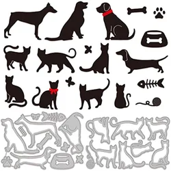 2Set 20Pcs Dogs Cats Cutting Die Metal Pet Animals Bones Die Cuts Embossing Stencils Template for Paper Card Making Decoration