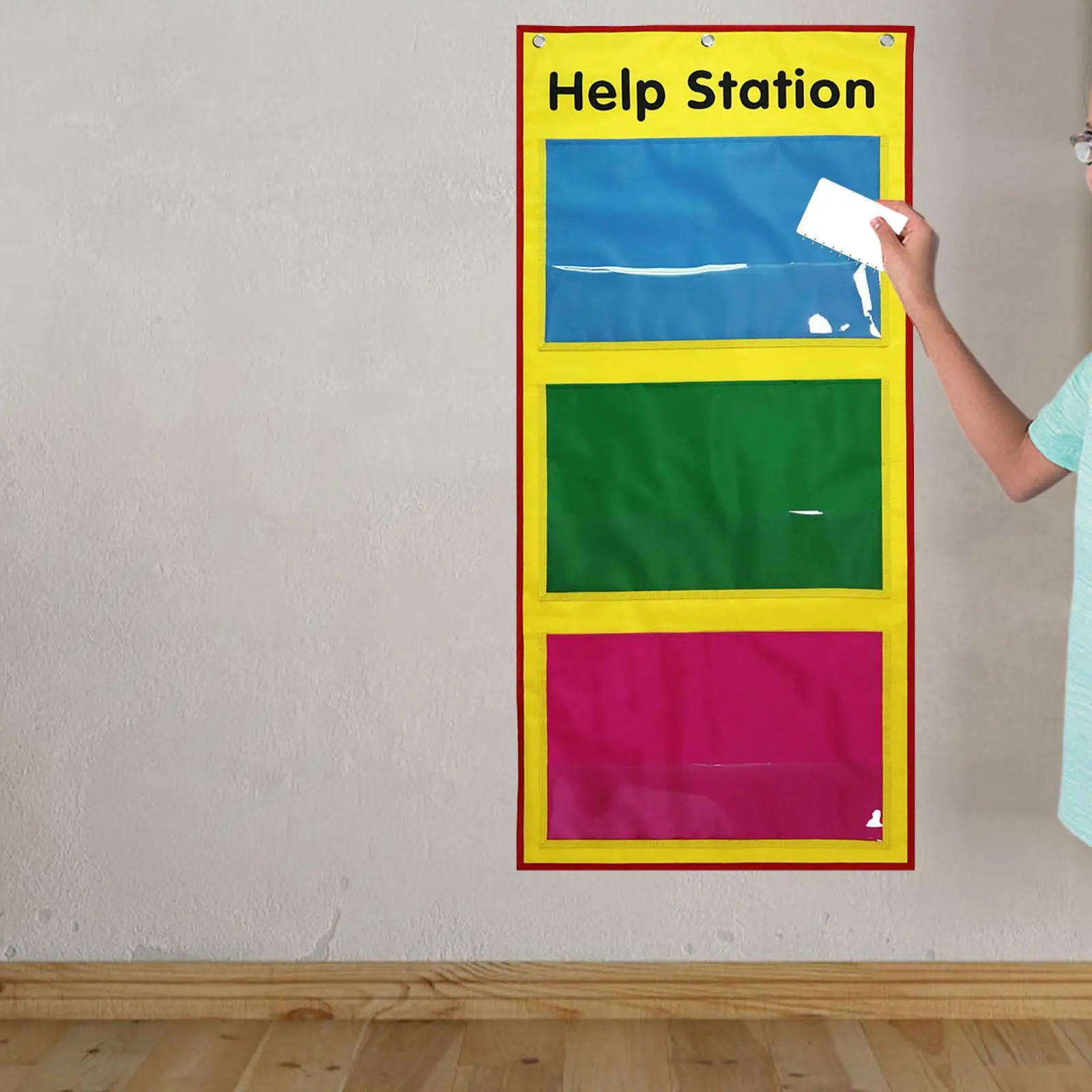 Wall Hanging File Pocket Chart Door Mount Storage Bag Oxford Cloth Classroom Supplies Card Storage Bag for Preschool Office