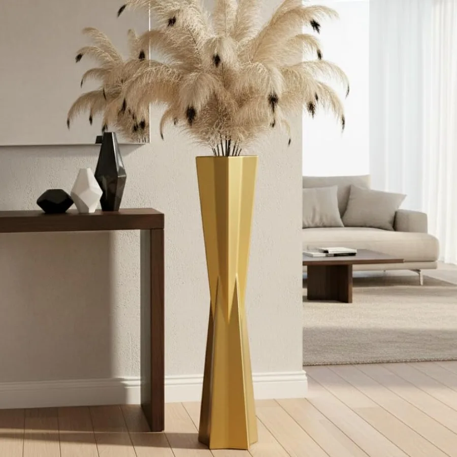 Star Tapered Gold Floor Vase 27.5 Tall for Living Room Entryway Fireplace Decor Resin Gold Modern Luxury Centerpiece for Pampas