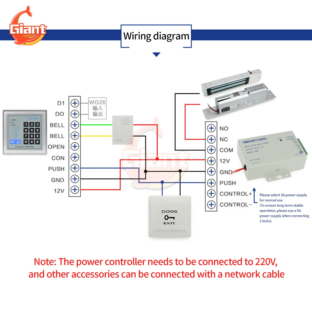 TA-K80 Door Access Control Power Supply Transformer for Electric Lock Intercom Camera 110-220V AC to 12V DC Power Supply Control