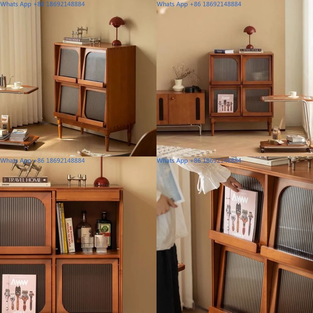 

Japanese style wooden bookshelf Nordic design living room storage cabinet for magazines and display minimalist side cabinet for