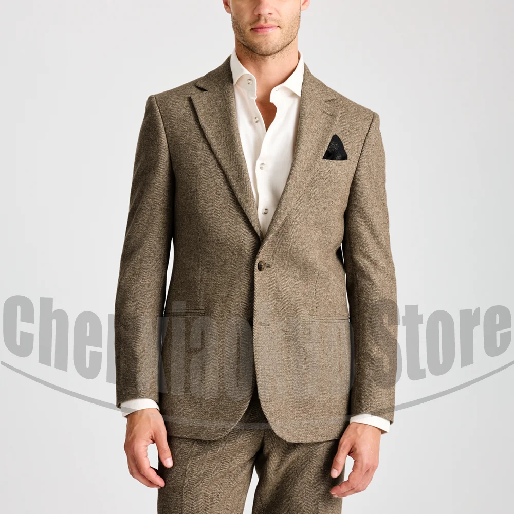 

Мужские костюмы с узором «елочка», шикарные однобортные формальные элегантные повседневные наряды, модный мужской костюм с лацканами для свадебной вечеринки, комплект из 2 предметов