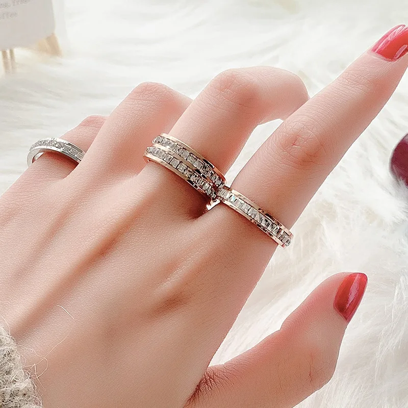 Stainless Steel Single/Double Row CZ Eternity Ring Wedding Band for Women Men Size 3-10
