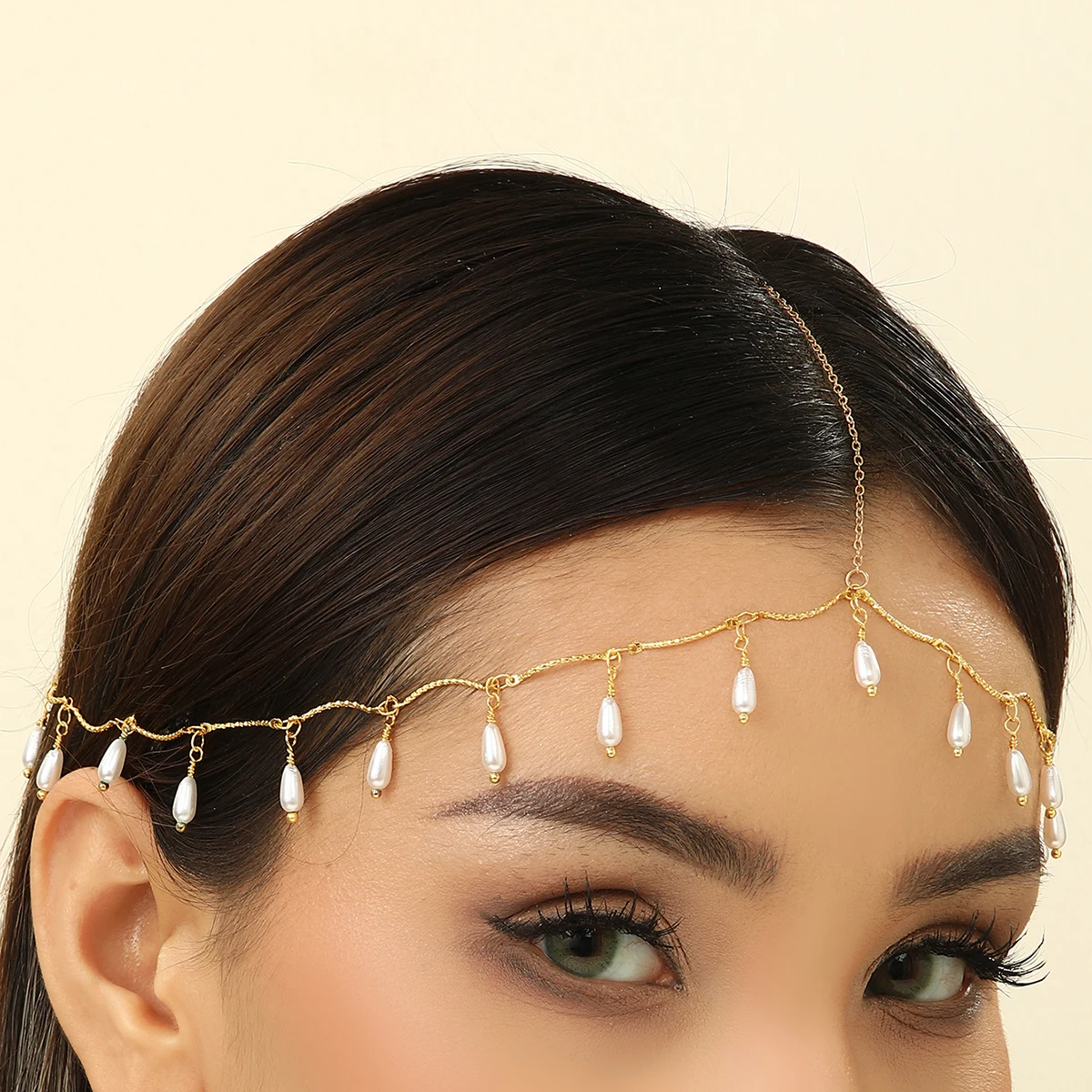 Exquisite Tassels Teardrop Pearl Women's Head Chain Hair Forehead Jewelry Bohemia Lady Aesthetic Wedding Jewelry Set Gifts