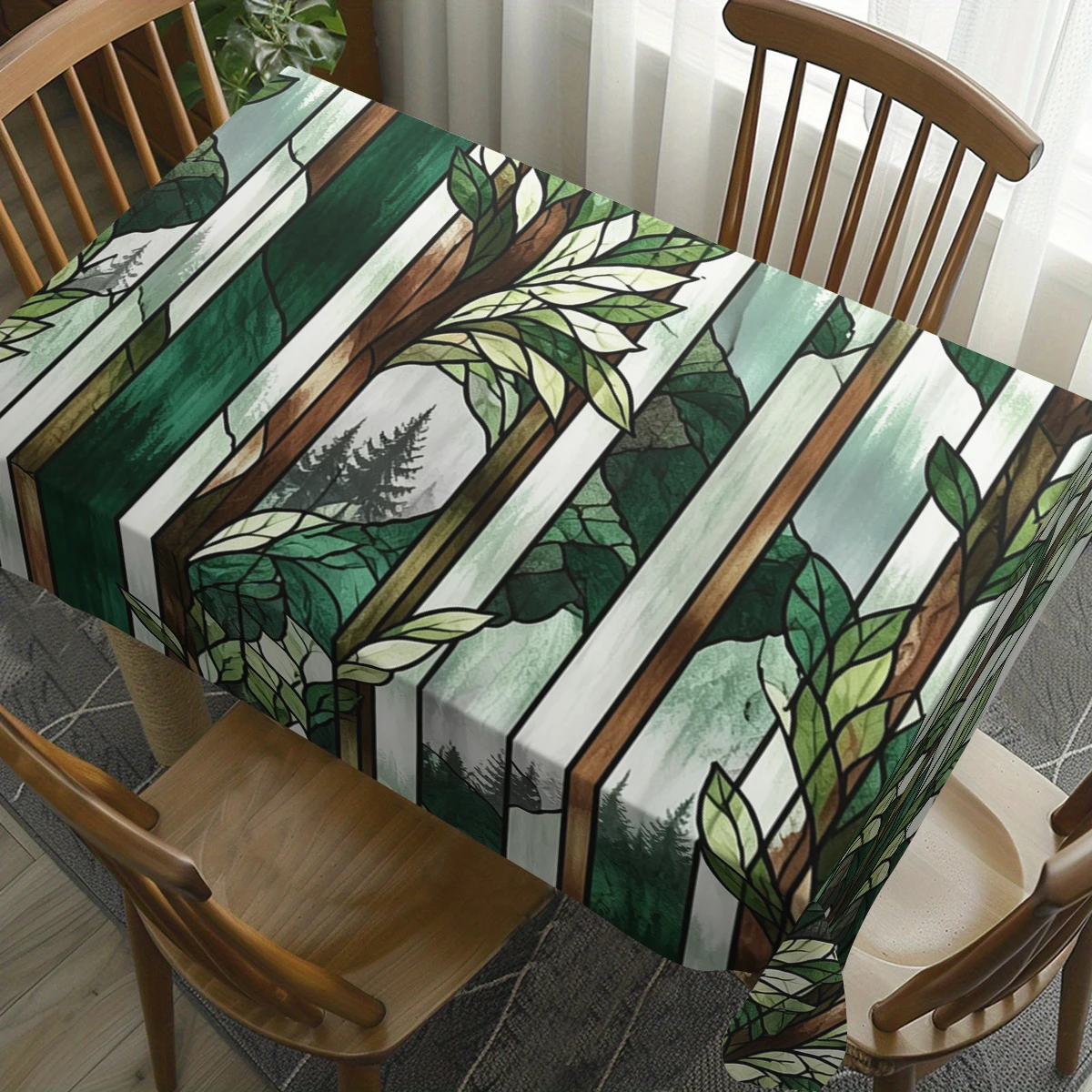 Vintage Art Floral Stripe Polyester Tablecloth, Decorative Dining Table Cover for Home, Restaurant and Daily Table Use