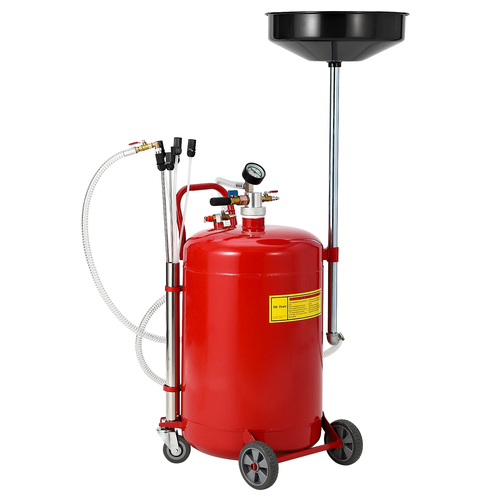 20 Gallon Oil Drain Tank Oil Extractor, Air Operated Waste Oil Drainer with Adjustable Funnel and Wheels for Garage Auto Repair