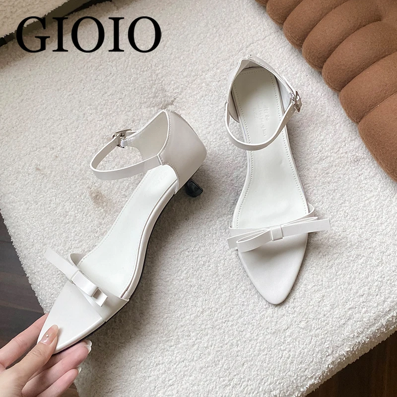 

GIOIO Fashion Pointed Toe Ladies Sandals Shoes Female Low Heel Designer Pumps Ankle Buckle Elegant Women Heeled Sandals Shoes