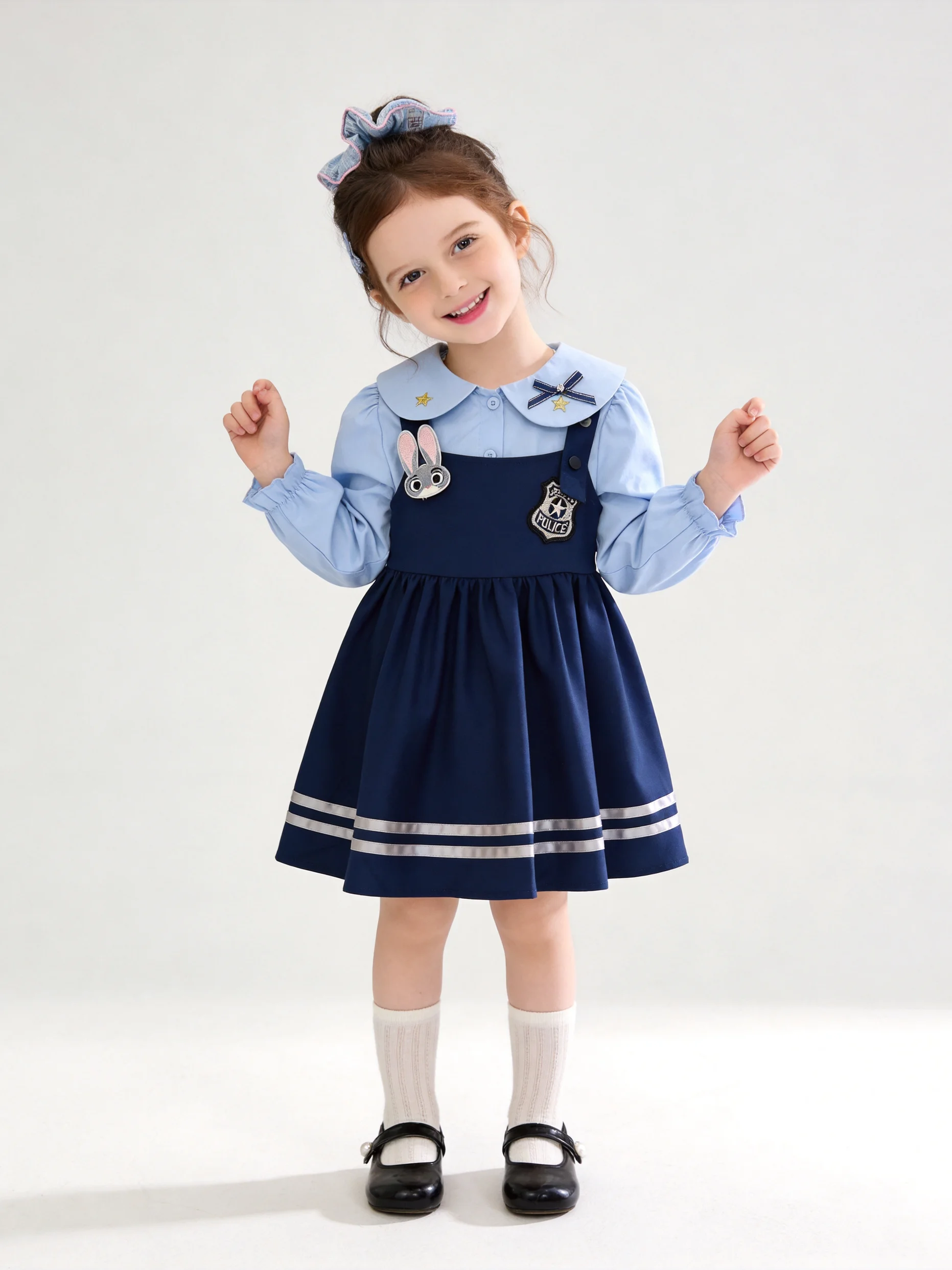 ensemble-robe-et-jupe-bretelles-judy-pour-filles-theme-lapin-policier-style-princesse-scolaire-printemps-automne-en-coton-et-polyester-respirants