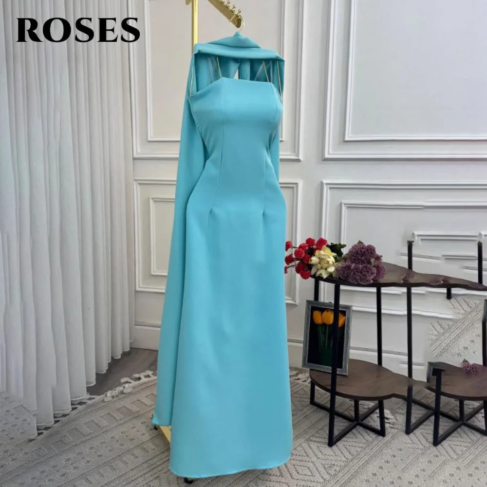 ROSES – robe de bal bleu ciel, sans manches, plissée, robe de célébrité pour femmes, robe formelle sans bretelles avec écharpe personnalisée