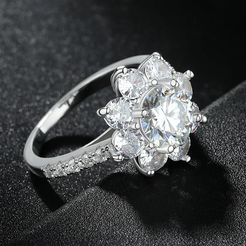 FCGJHW 2ct 8mm Moissanite Engagement Ring for Women Sun Flower Wedding Sparkling Diamond Band S925 Sterling Silver Jewelry 2026
