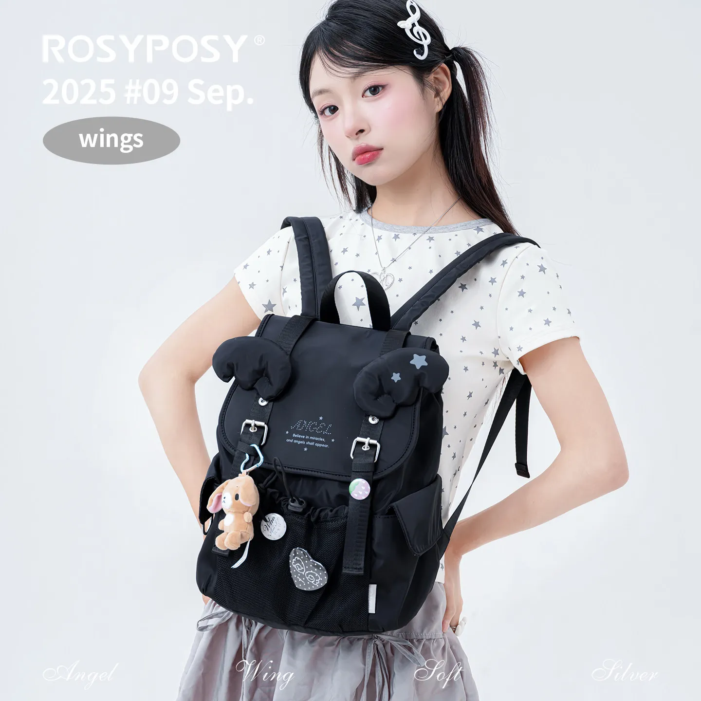 Japanese Original Subculture Y2k Wing Backpack Women's Flaps Light Commuting Star-chasing Two-dimensional Schoolbag for Female
