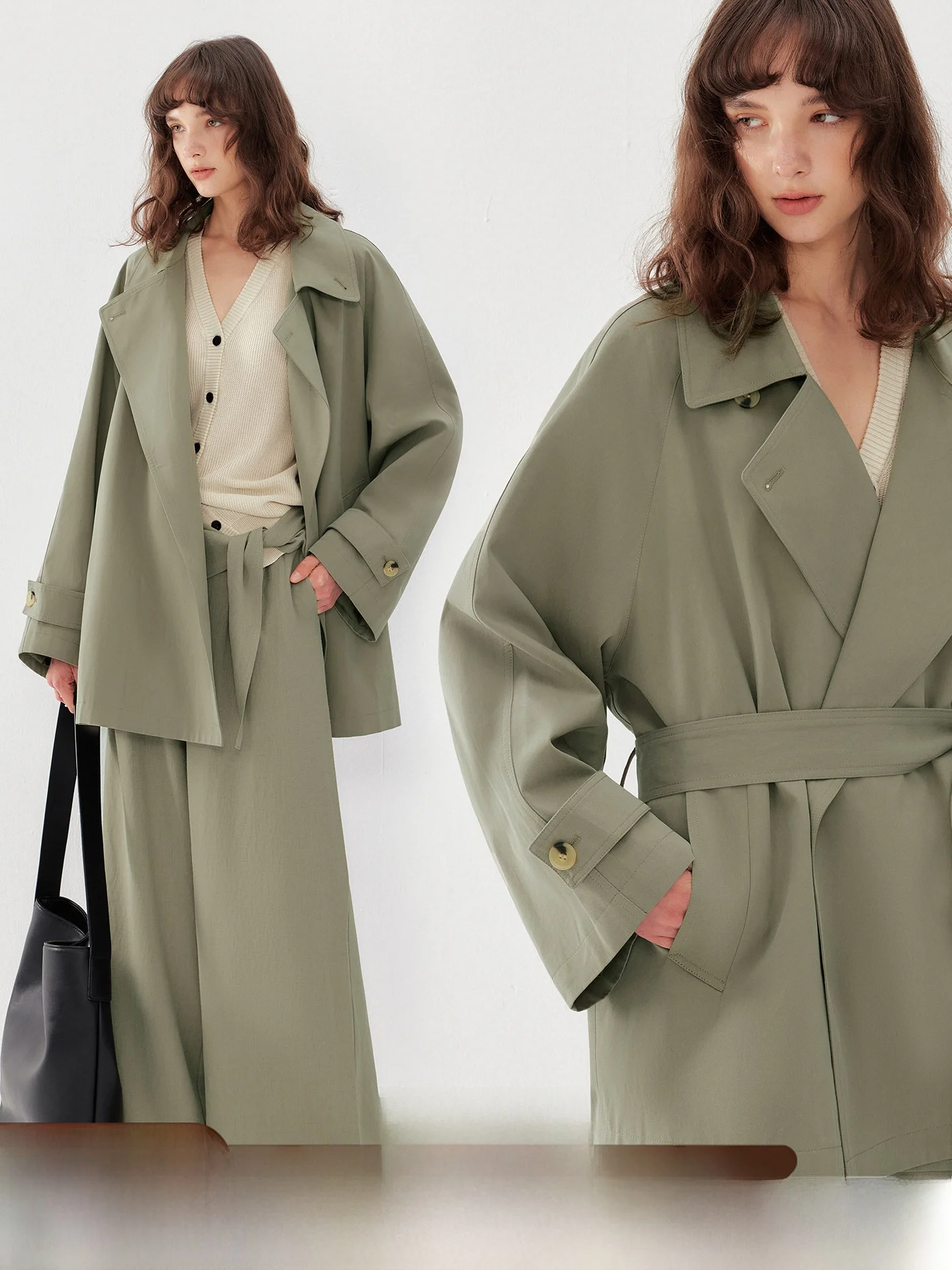 

Длинное пальто из смесовой ткани хлопок-лен с поясом и шарфом, женский модный комплект с длинными брюками на пуговицах