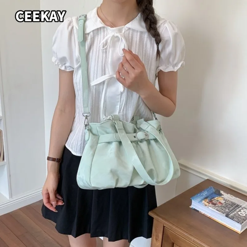 CEEKAY Pastel Color Ruched Underarm Bag Metal Buckle Belt Design Cute Soft Handbag Crossbody Strap for Holiday Ladies Casual Use