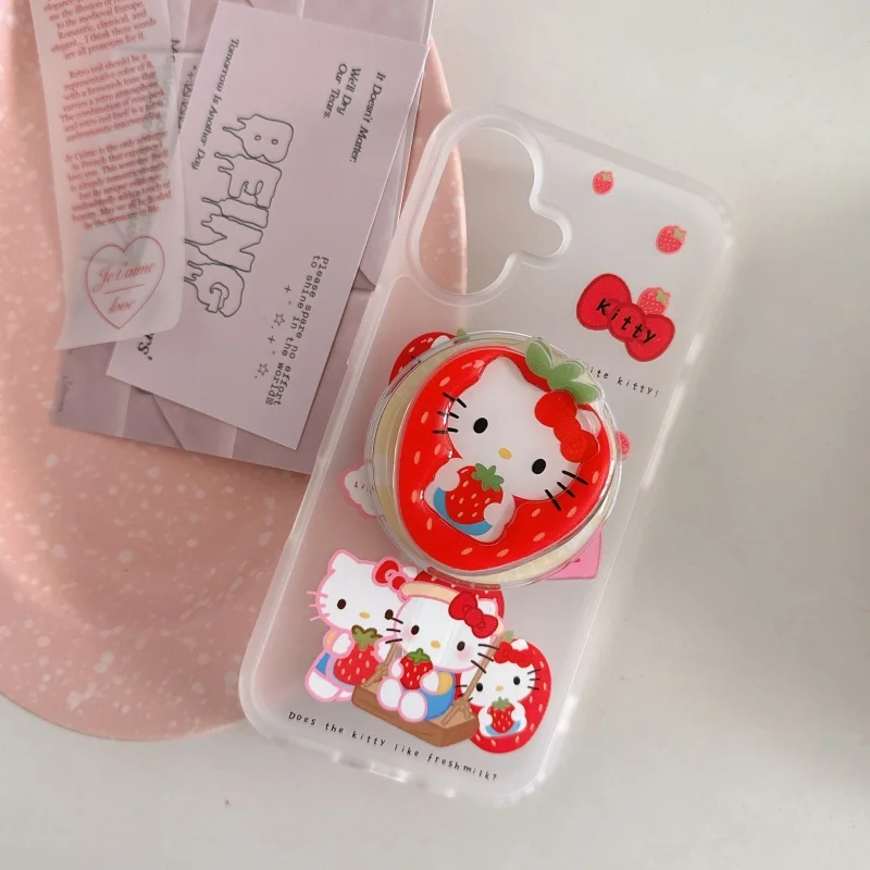 Dolce fragola Carino Hello Kitty Bow KT Magsafe Custodia per telefono con ricarica wireless per iPhone 13 14 15 16 Pro Max Kitty Supporto magnetico