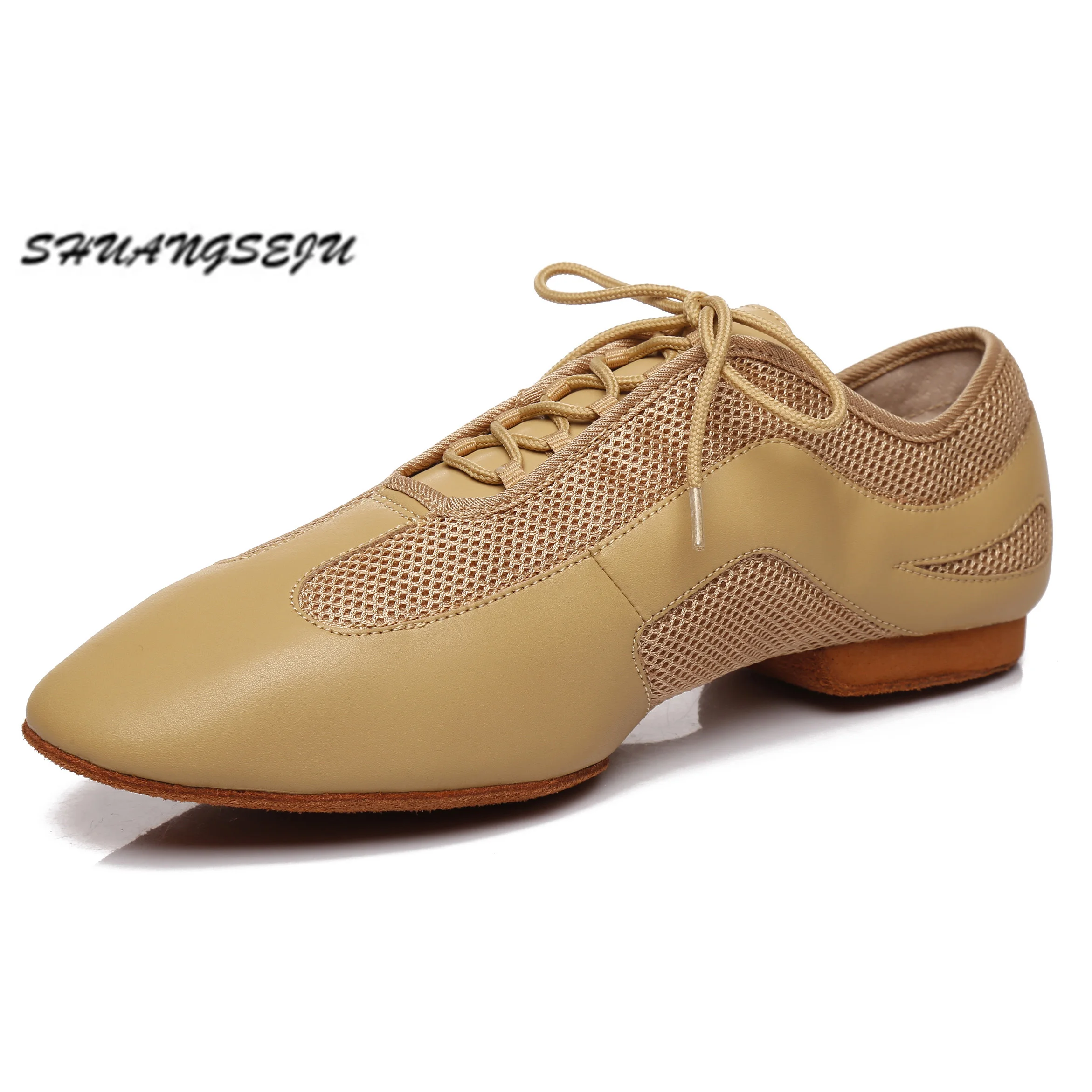 SHUANGSEJU Black versatile Latin dance shoes, modern social dance shoes, low heel 1cm comfortable practice dance shoes for girls