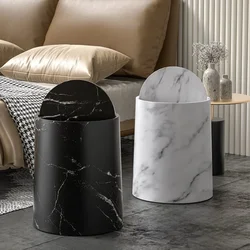 Nordic Marble Texture Trash Can Rolling Cover Type Bedroom Toilet Trash Bin Odor Proof Wastebasket Bathroom Accessories