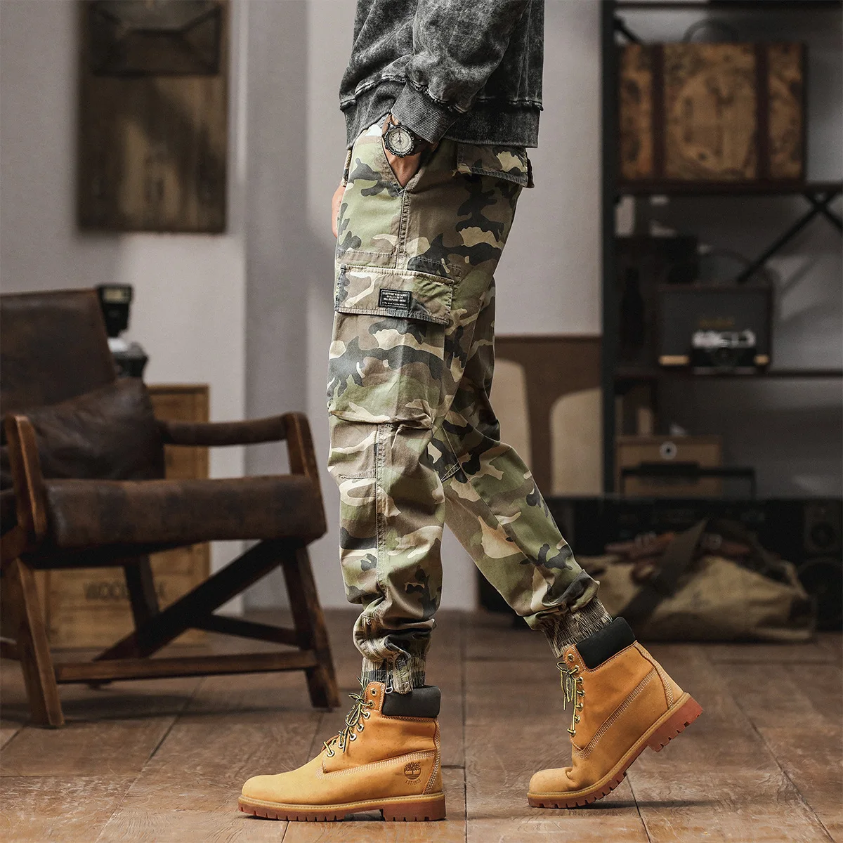 6 Pockets Camo Tactical Man Cargo Pants  Streetwear Clothing Joggers Fashion Military Double Waist Trousers Work Pants For Men